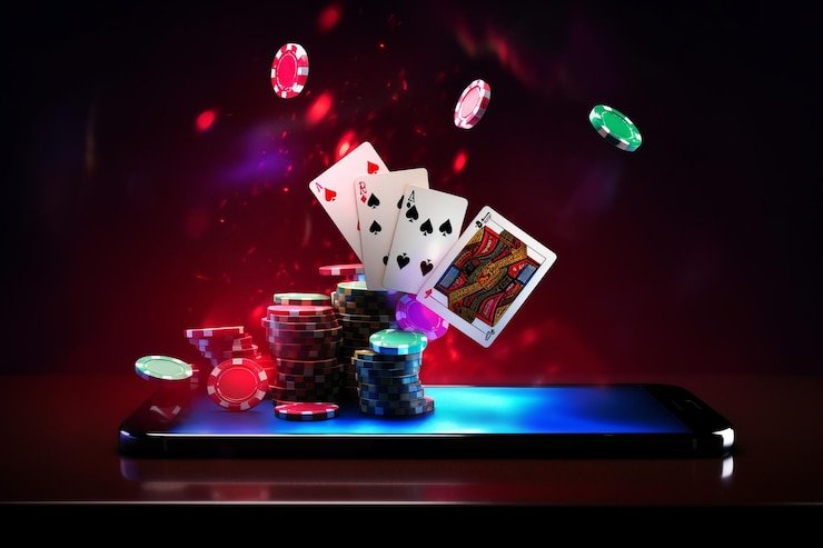 Pengguna menikmati platform siap108 dengan perangkat mobile dalam suasana malam yang futuristik